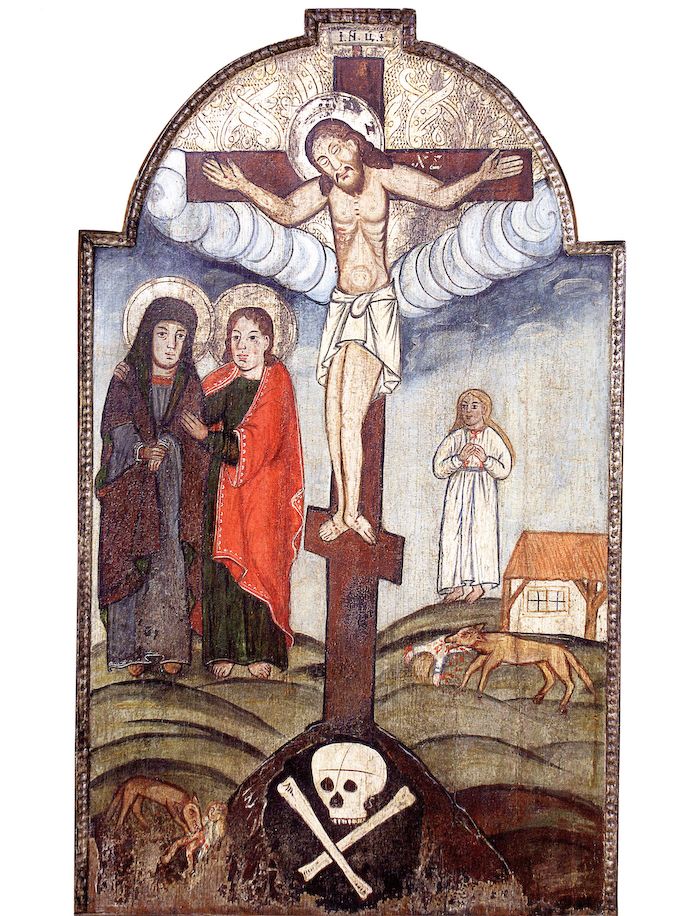 Ukrzyżowanie - ikona wotywna w cerkwi w Tyrawie Solnej, XVIII, Muzeum Budownictwa Ludowego w Sanoku