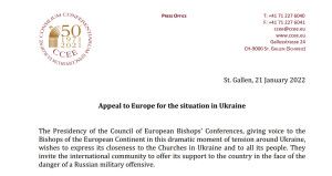 Рада Єпископських Конференцій Європи висловила солідарність з Україною «перед загрозою військового вторгнення Росії»